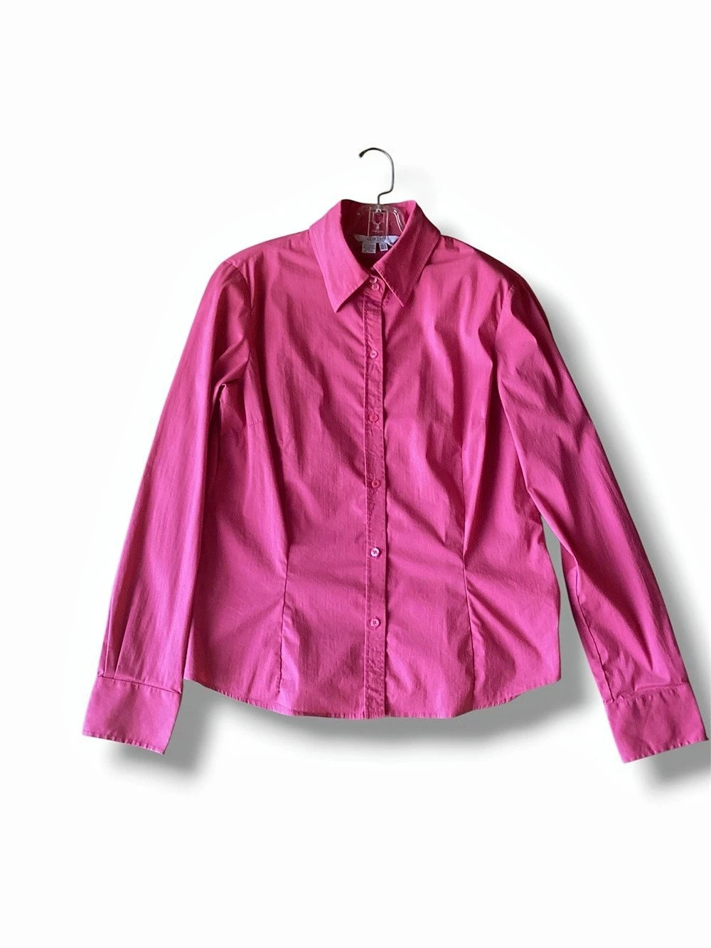 Zara Basic Fuchsia Pink Stretch Button Down Shirt Size XL
